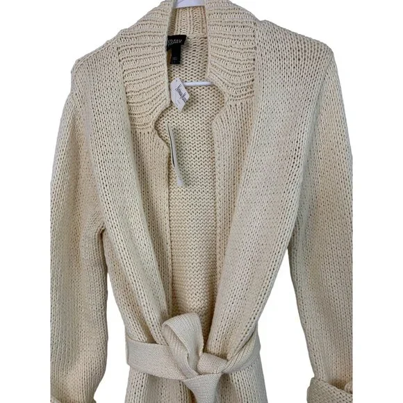 Eileen Fisher Chunky Cotton Rope Open Front Cardigan With Belt L